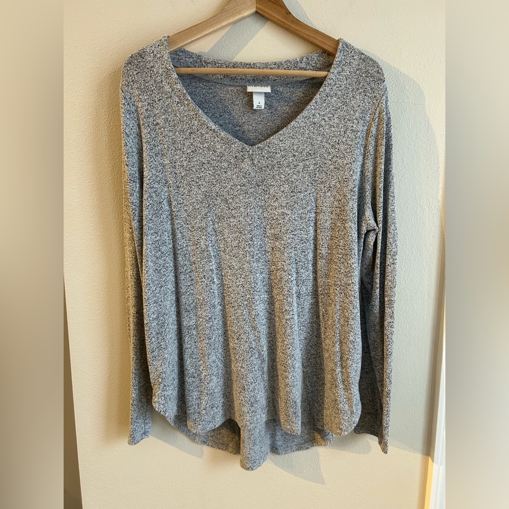 Ava & Viv Gray V-Neck Knit Long Sleeve Pullover Sweater